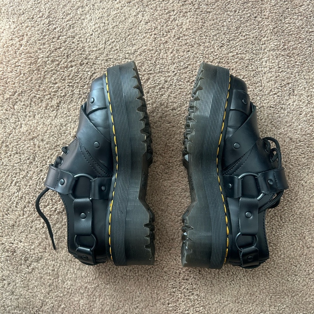 Dr. Martens Black Leather Mary Jane Shoes with Yellow Stitching - Picture 2 of 8